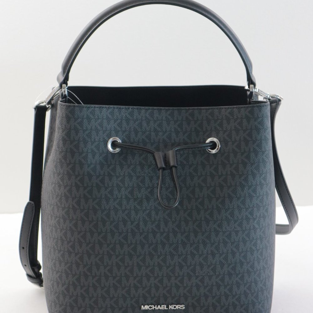 Michael Kors Large Suri Large Bucket Messenger Crossbody Bag Black/Silver